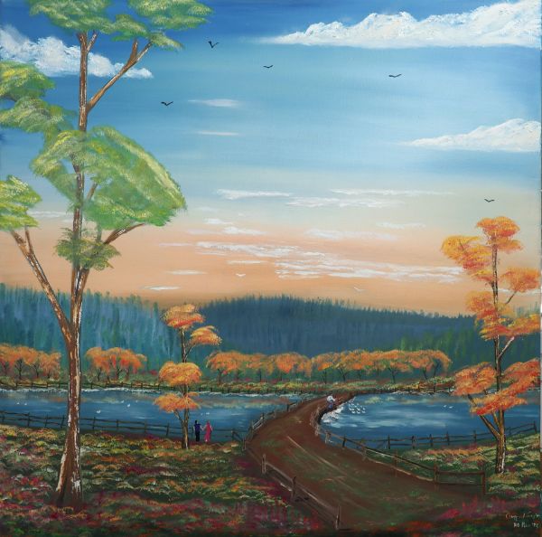 Εικόνα της Λίμνη με πάπιες (100 x 100 cm)  (Σειρά 2)